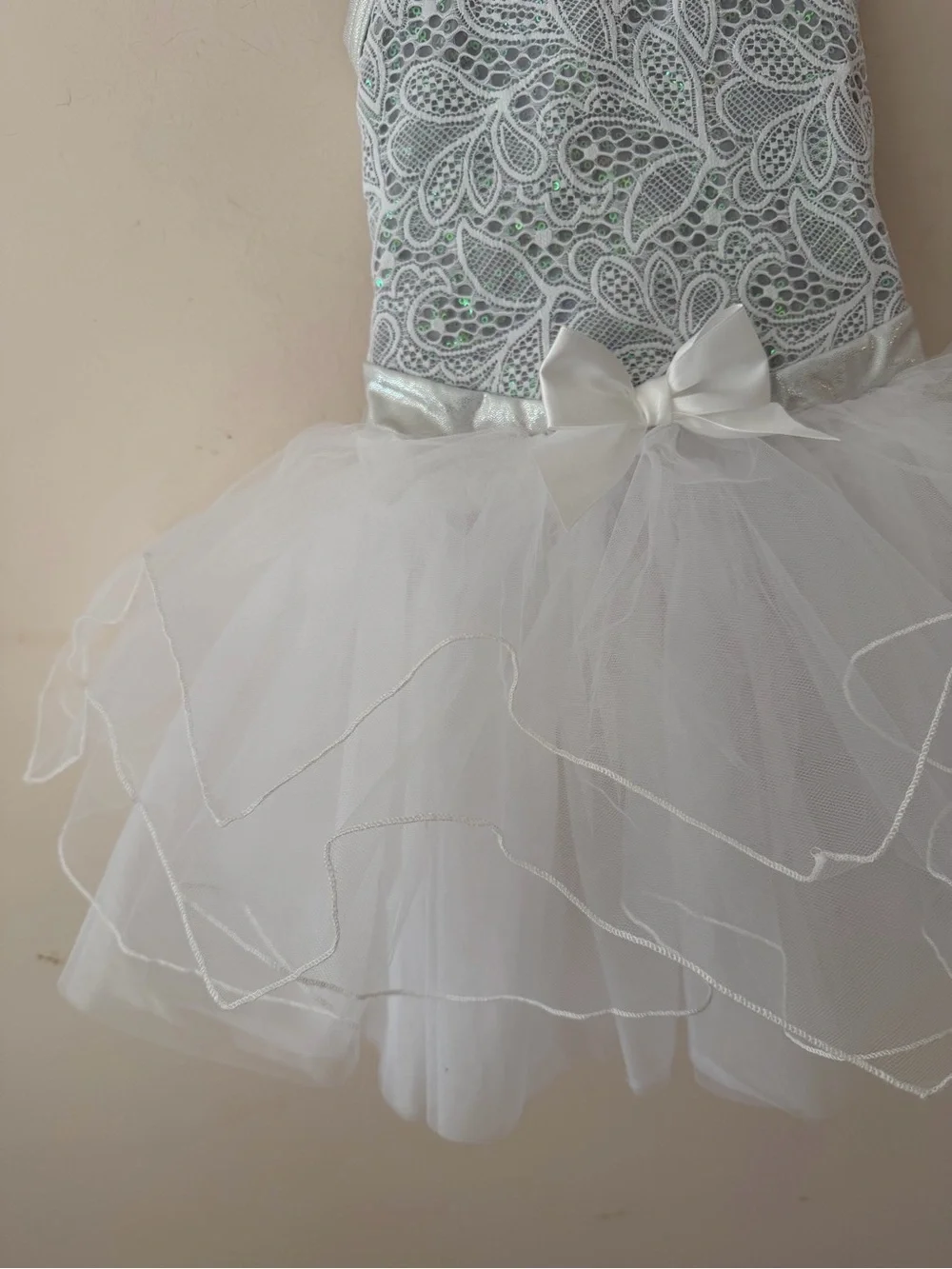 WEISSMAN EUC White Silver Sequin Lace Angel Tutu Ballet Dance Recital Costume